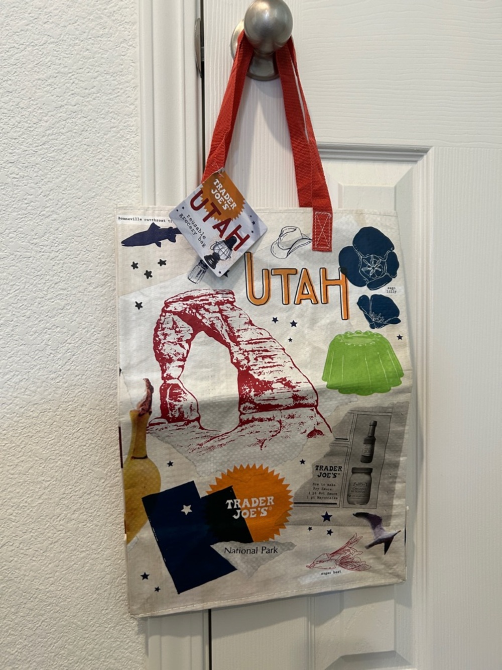 Trader Joe's Utah National Park Tote Bag - Red Strap, Multicolor Print